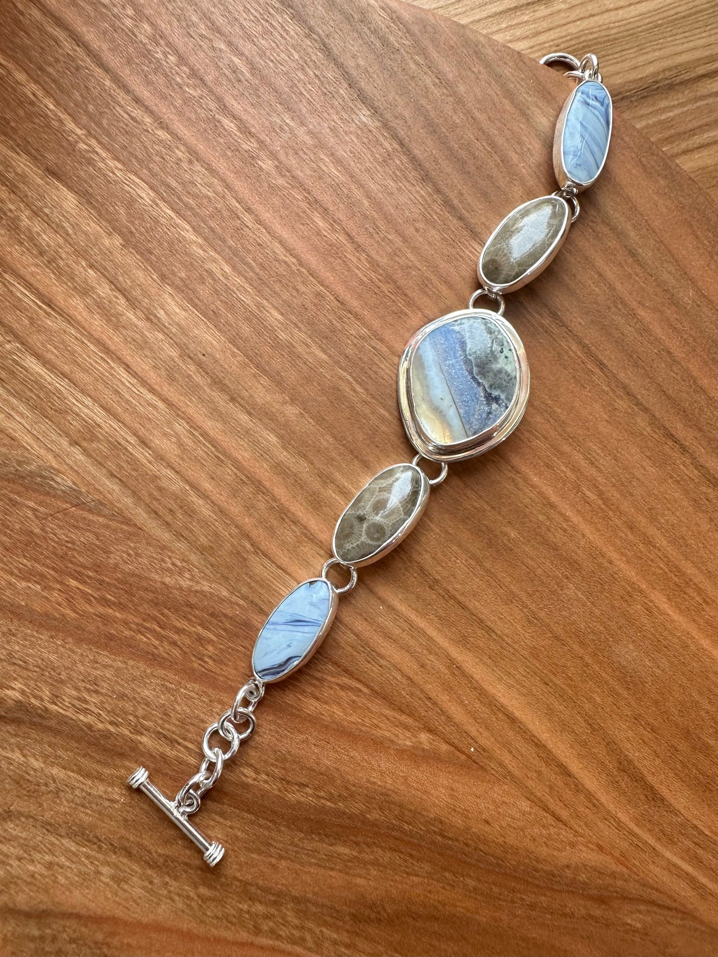 Leland Blue Stone and Petoskey Stone Oval Framed Bracelet