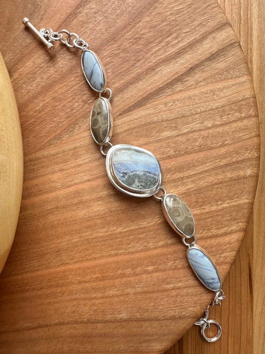 Leland Blue Stone and Petoskey Stone Oval Framed Bracelet