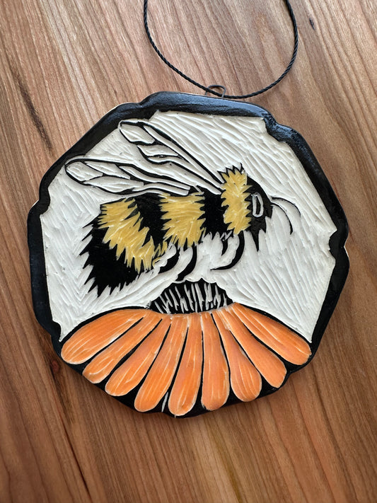 Bee & Flower Ceramic Ornament - 5x5