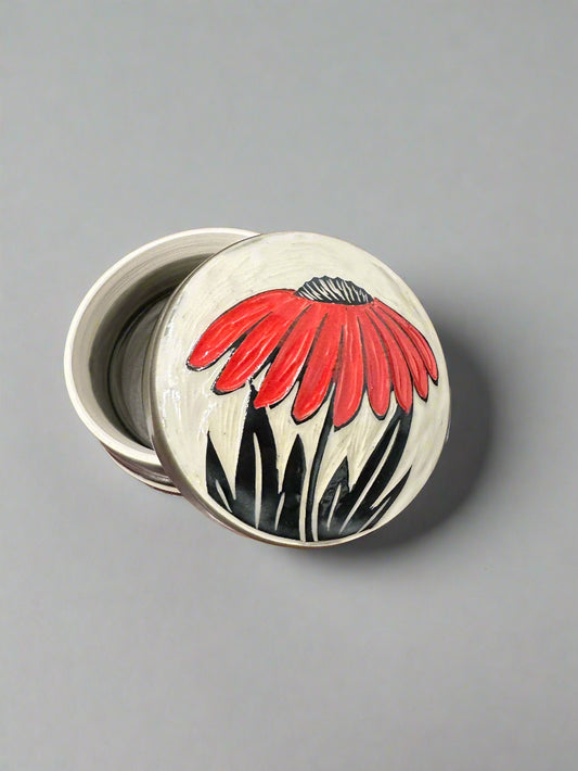 Ceramic Coneflower Lidded Trinket Box