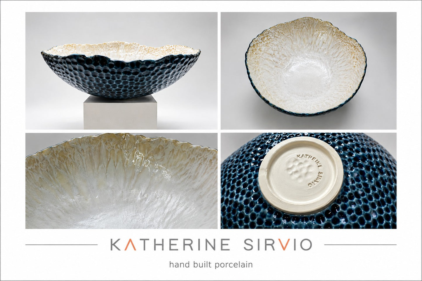Dark Blue Textured Porcelain Bowl