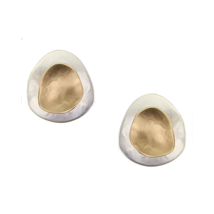 Layered Organic Discs Clip on Earrings