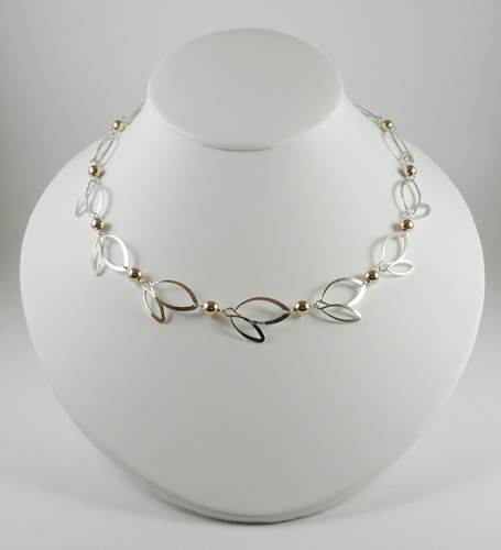 Sterling Silver Necklace w/ Gold Beads - 18"