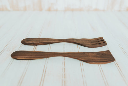 12" Walnut Salad Servers w/ Bee's Oil Finish