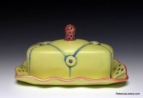 Button Cushion Covered Butter Dish