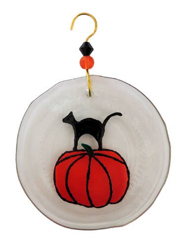 Ornament - Cat & Pumpkin 3: Clear glass / One size:  2" - 4"