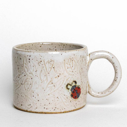 Ladybug Pattern Handmade Ceramic White 8oz Mug