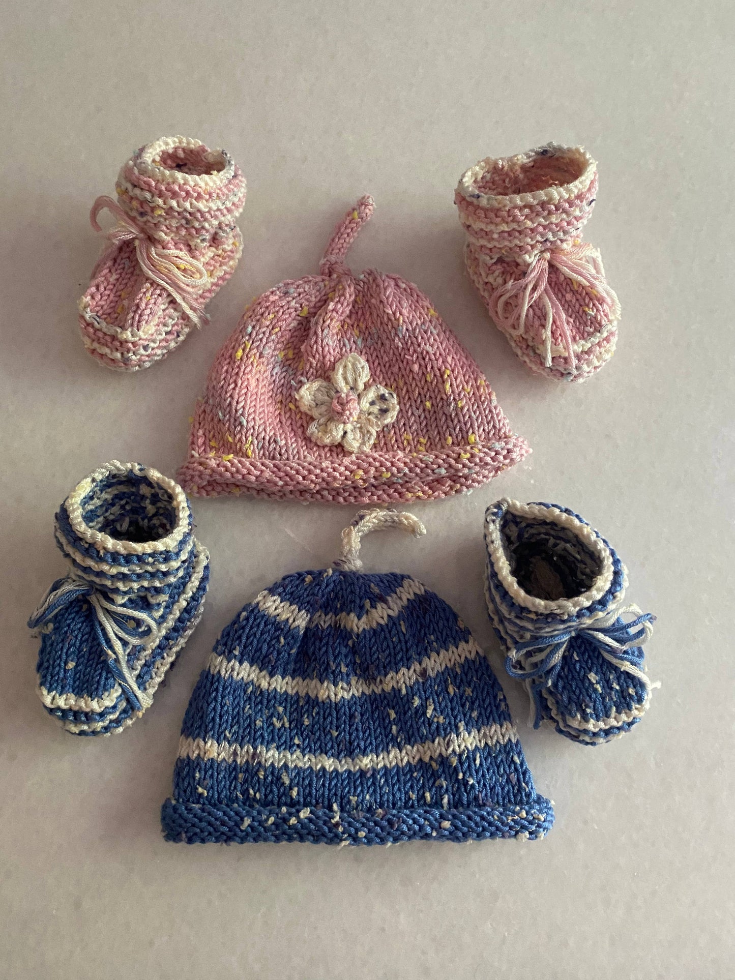 Flower; Hand knit hat and/or booties; baby toddler; girl: Baby booties