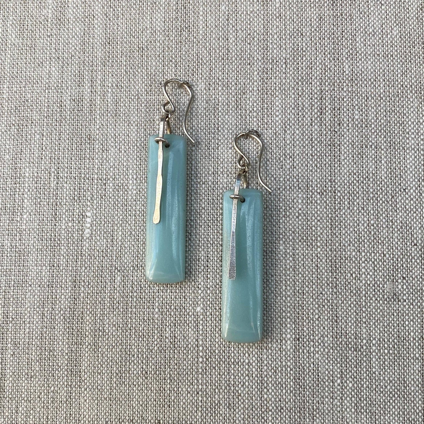 Amazonite and Sterling Silver Long Rectangle Earrings "Slice"