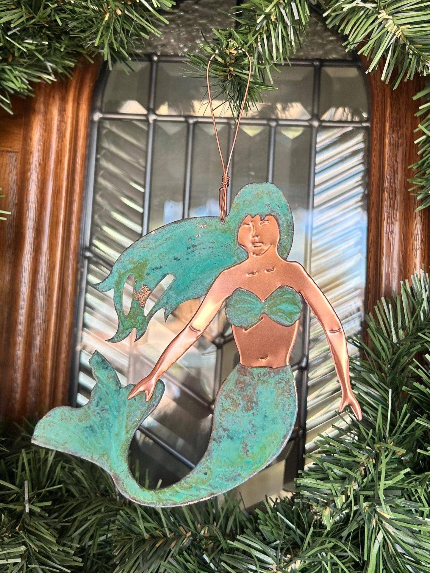 Mermaid Siren Copper Christmas Ornament