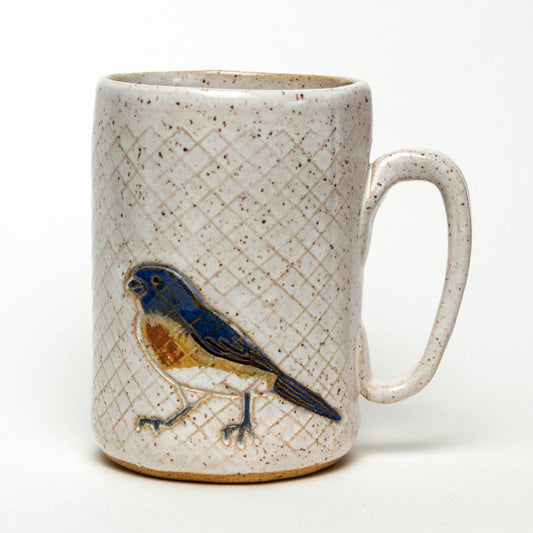 Blue Bird Pattern Handmade Ceramic White 16oz Mug