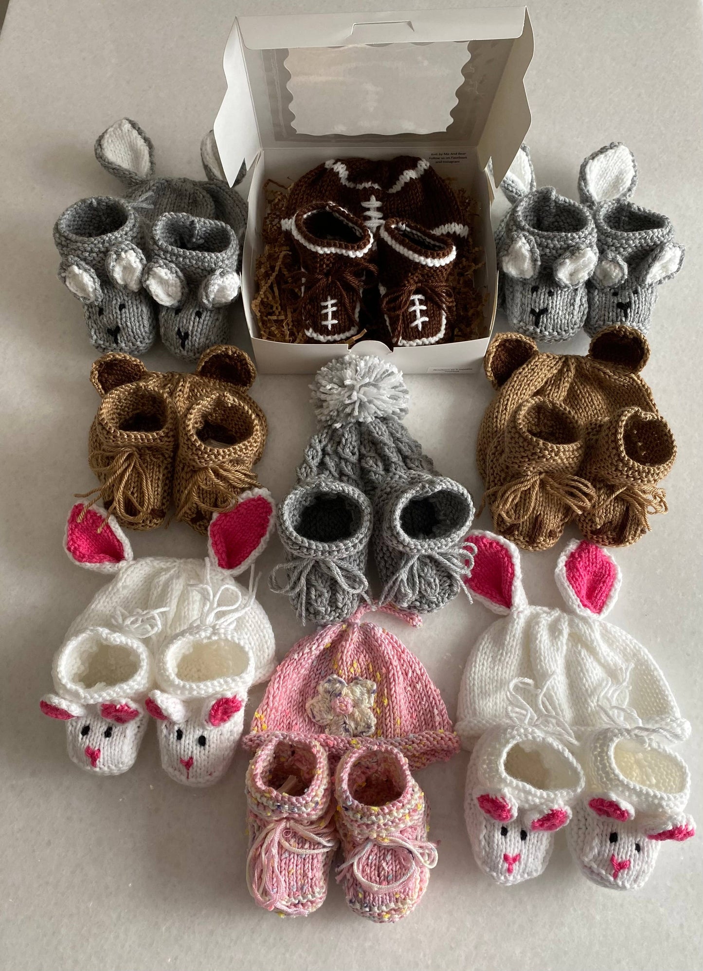 Flower; Hand knit hat and/or booties; baby toddler; girl: Baby booties