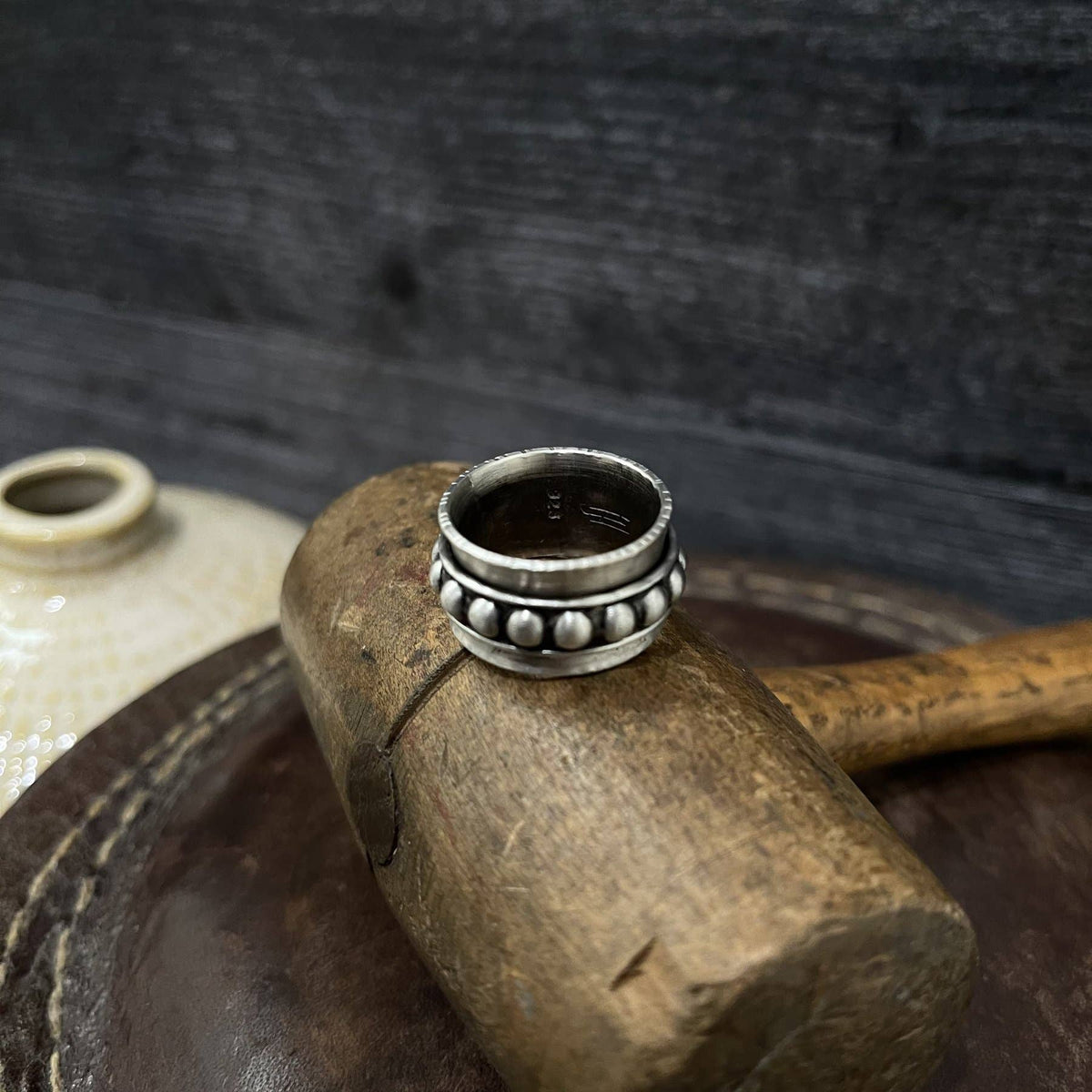 Sterling Silver Beaded Spinner Ring: 6