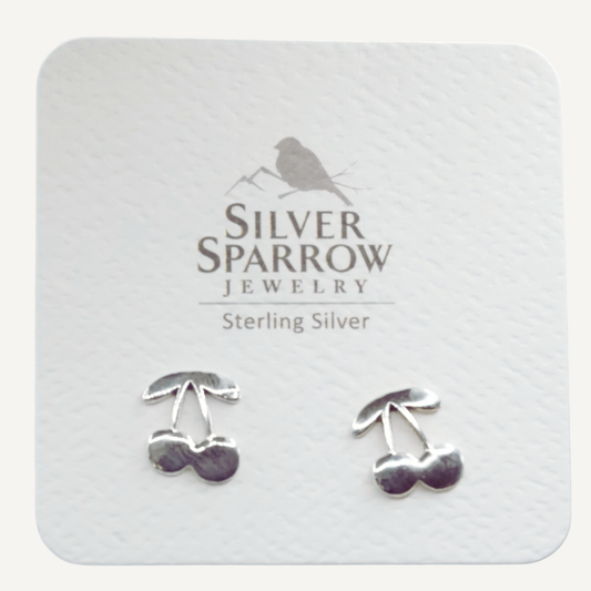 Cherry Sterling Silver Stud Earrings