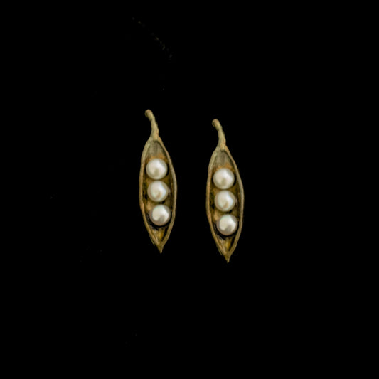 Pea Pod Three Pearl Drop Earrings