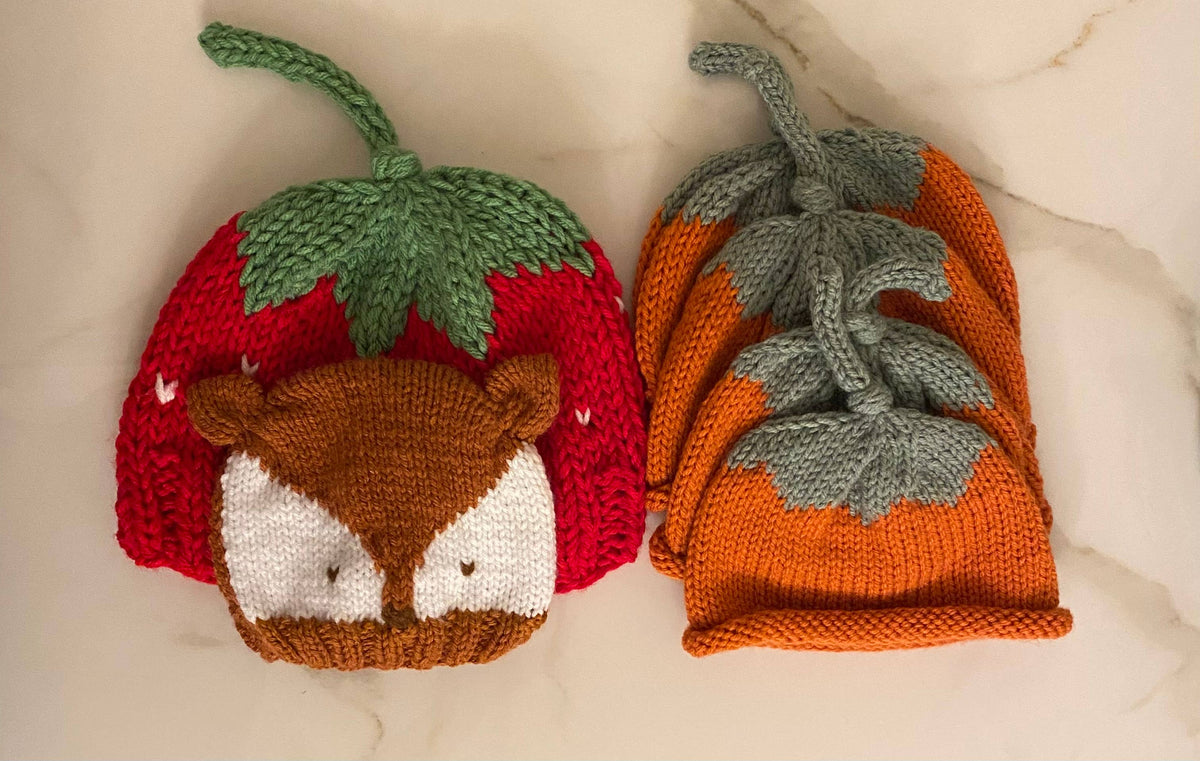 Strawberry hats; Hand knit; Mommy and Me; adult toddler baby: Toddler