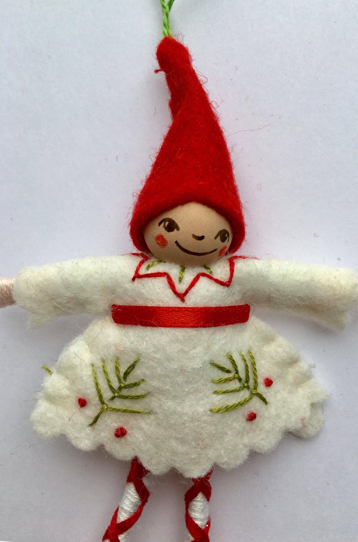 Happy Holidays Pixie Ornament in White: Green