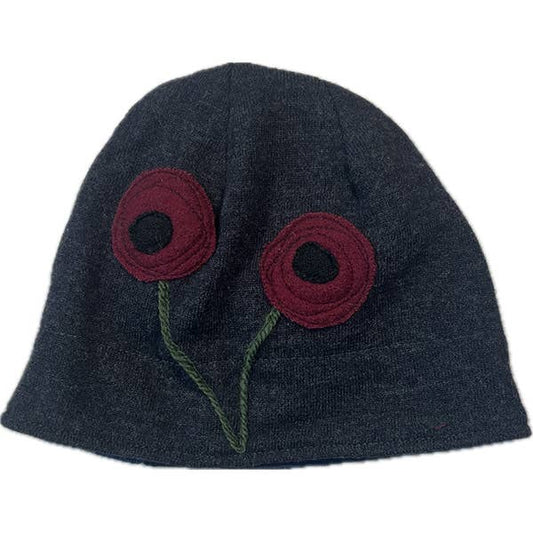 Wool Hat-Poppy: Red on Grey / One Size Fits Most