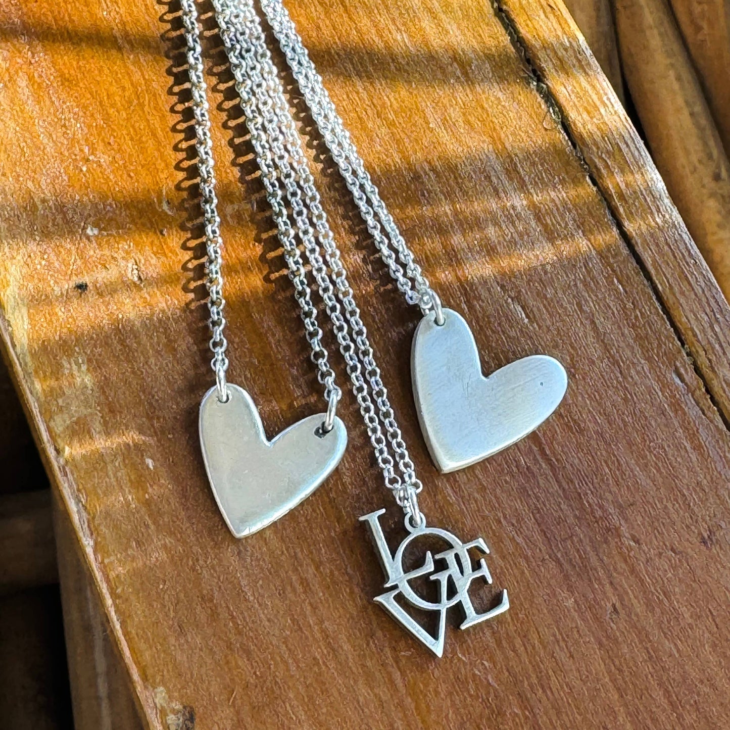 Sterling Silver Love or Heart Necklaces: Two Holes Heart
