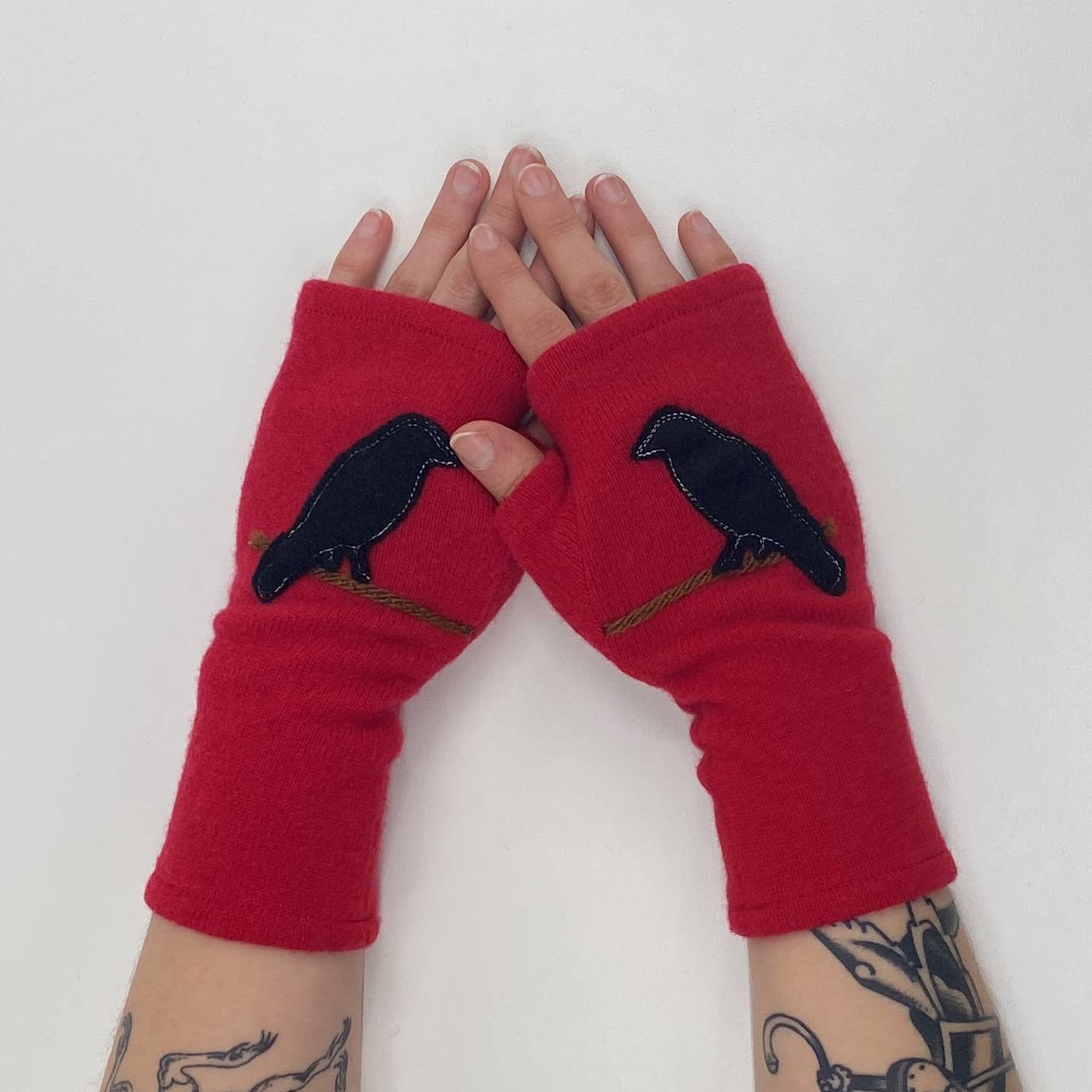 Fingerless Cashmere Gloves-Crow: Red / One Size Fits Most