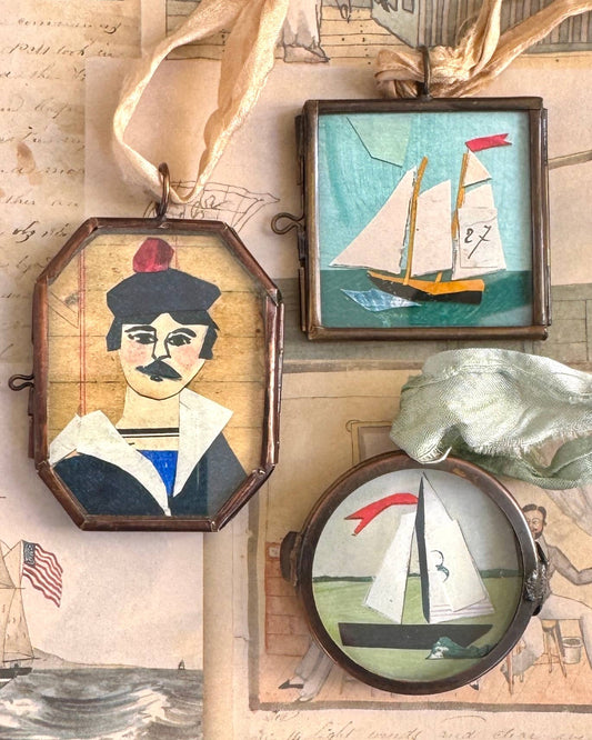 Sail No. 8 ~ Art Locket Ornament Nautical Boat Handmade 