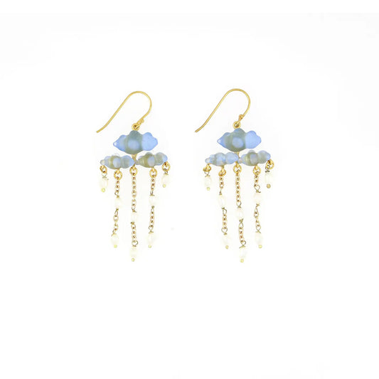 Cloud Statement Wire Earrings with Pearls: Light Blue