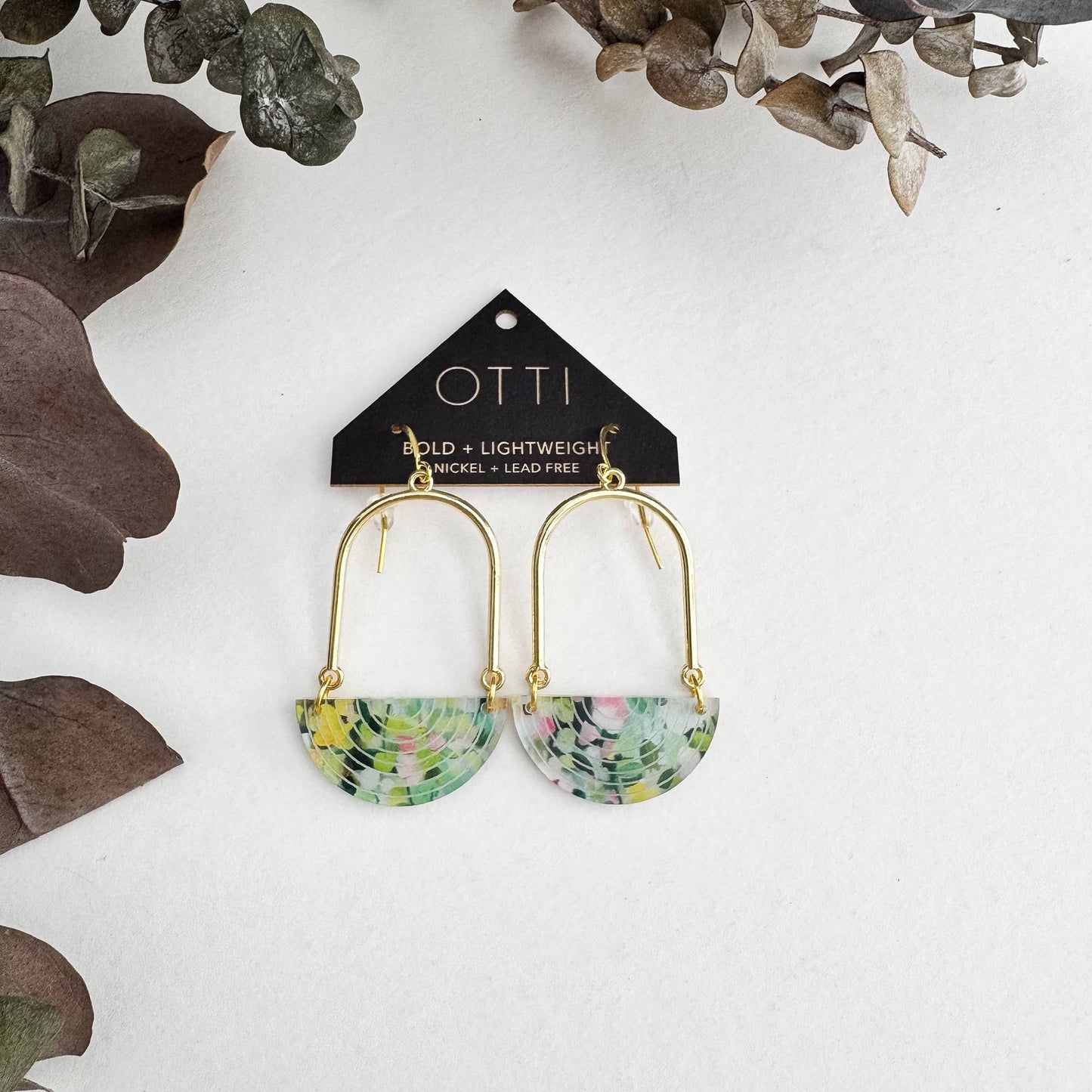 Architectural Half Moon Earrings: Limited SPRING Patterns: Rainbow Sherbet