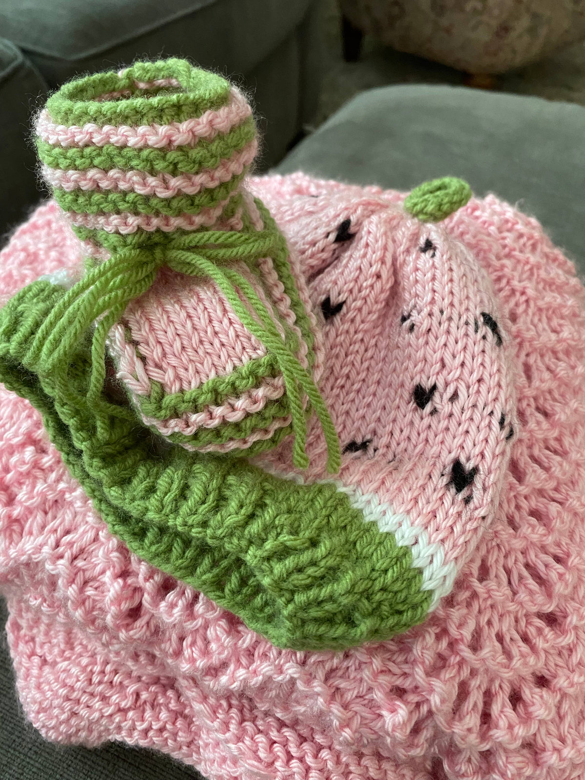 Watermelon; Hand knit hat and/or  booties; Baby Toddler Girl: Toddler hat