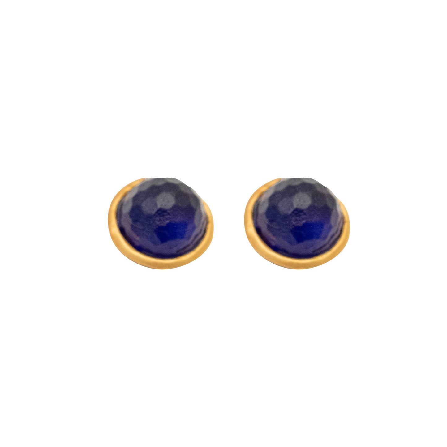 Solid Back Faceted Round Post Earrings: White