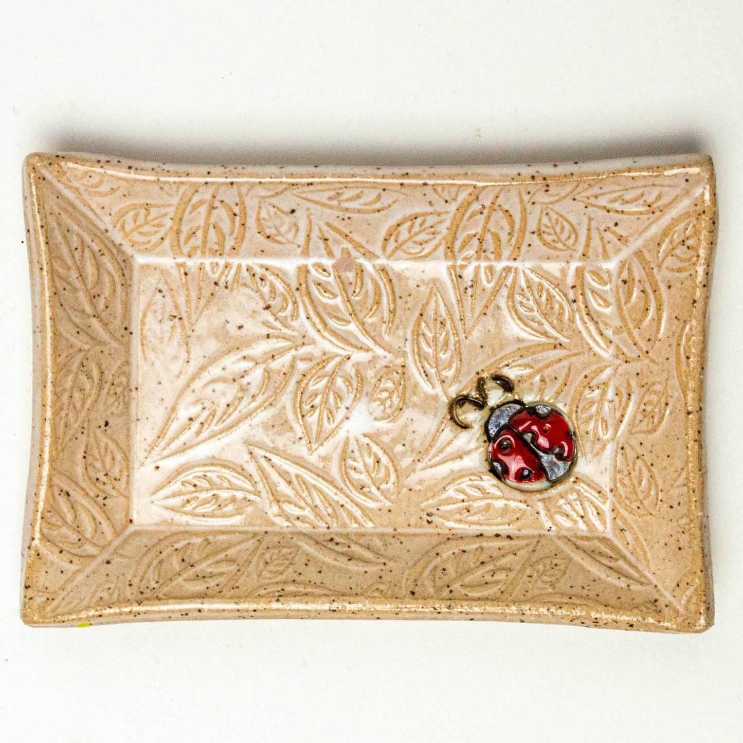 Ladybug Pattern Handmade Ceramic White Trinket Dish