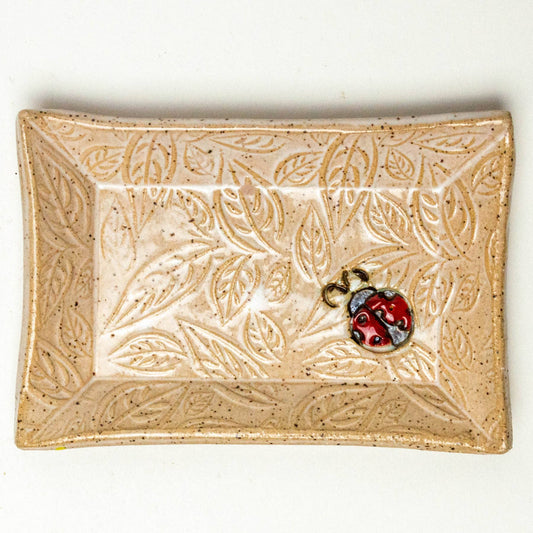 Ladybug Pattern Handmade Ceramic White Trinket Dish