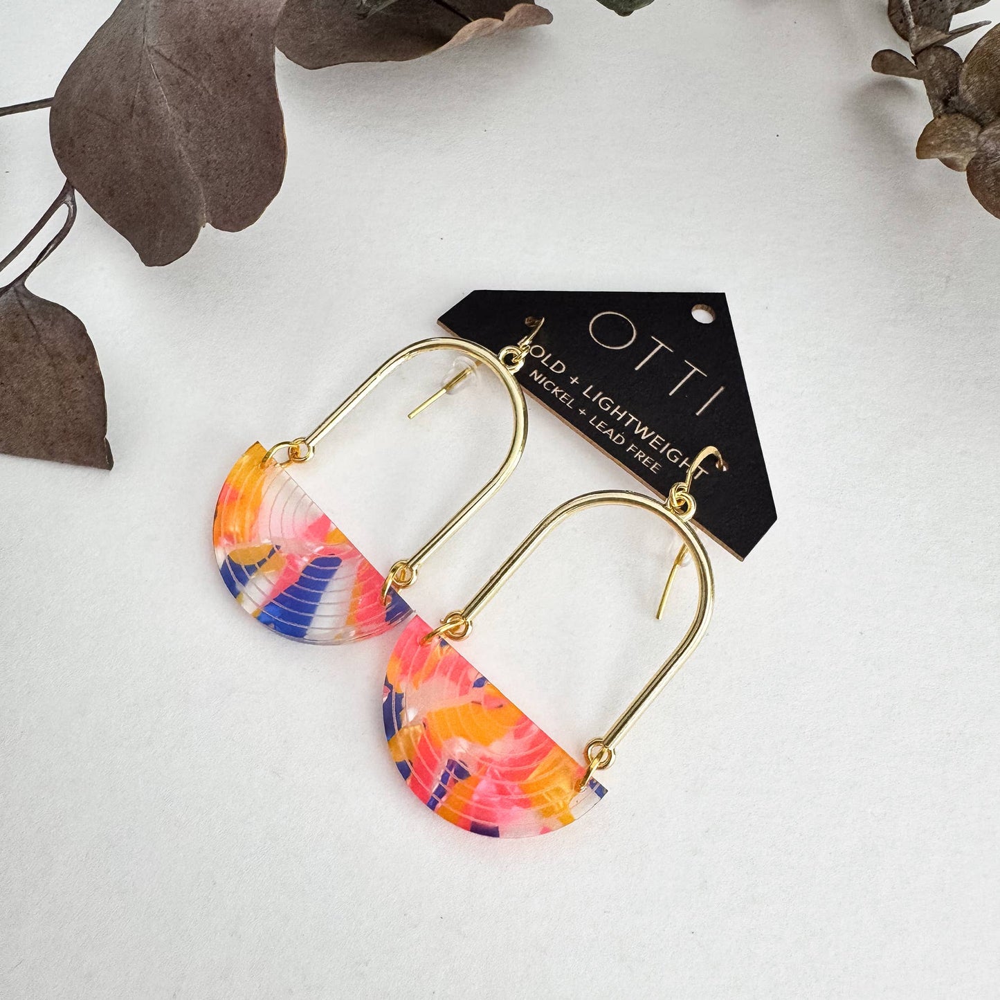 Architectural Half Moon Earrings: Limited SPRING Patterns: Peachy Keen