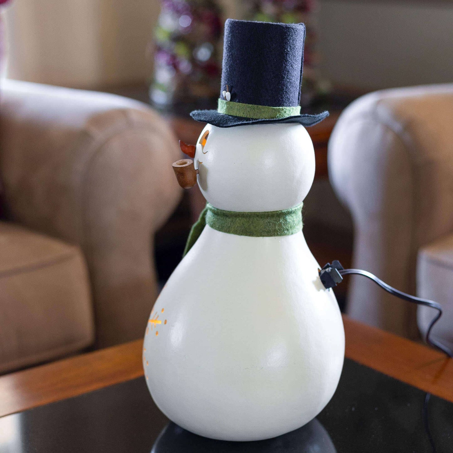 Hand-Crafted Snowman Gourd - Meadowbrooke Large Lit