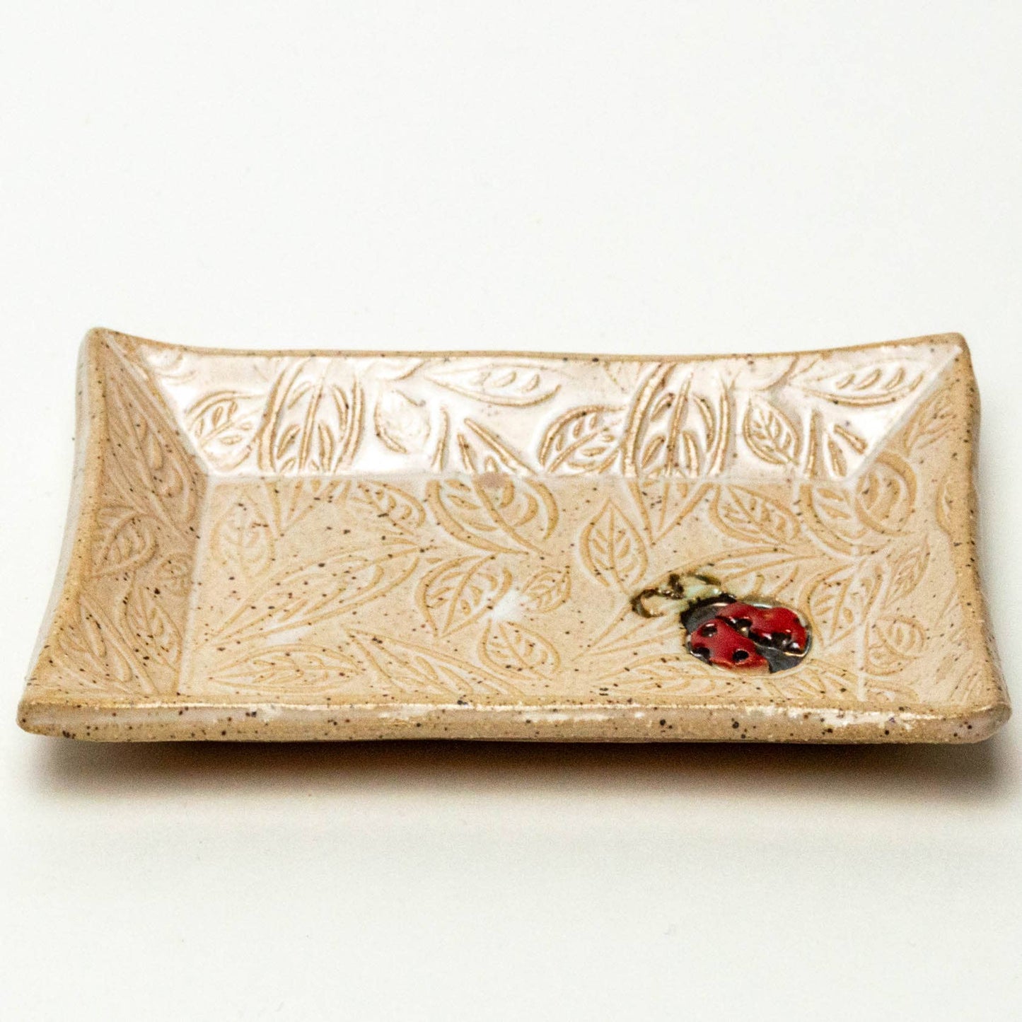 Ladybug Pattern Handmade Ceramic White Trinket Dish