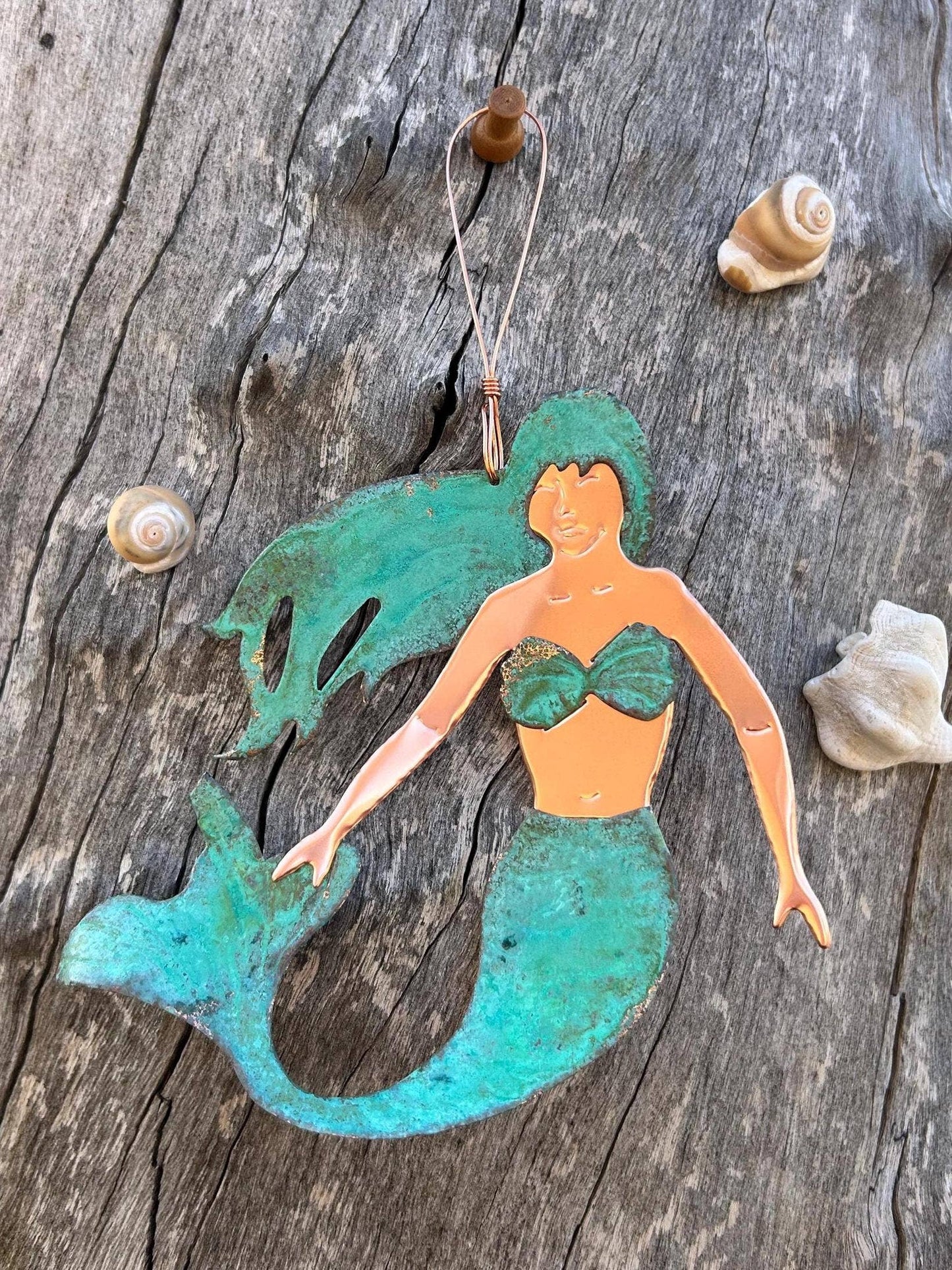 Mermaid Siren Copper Christmas Ornament
