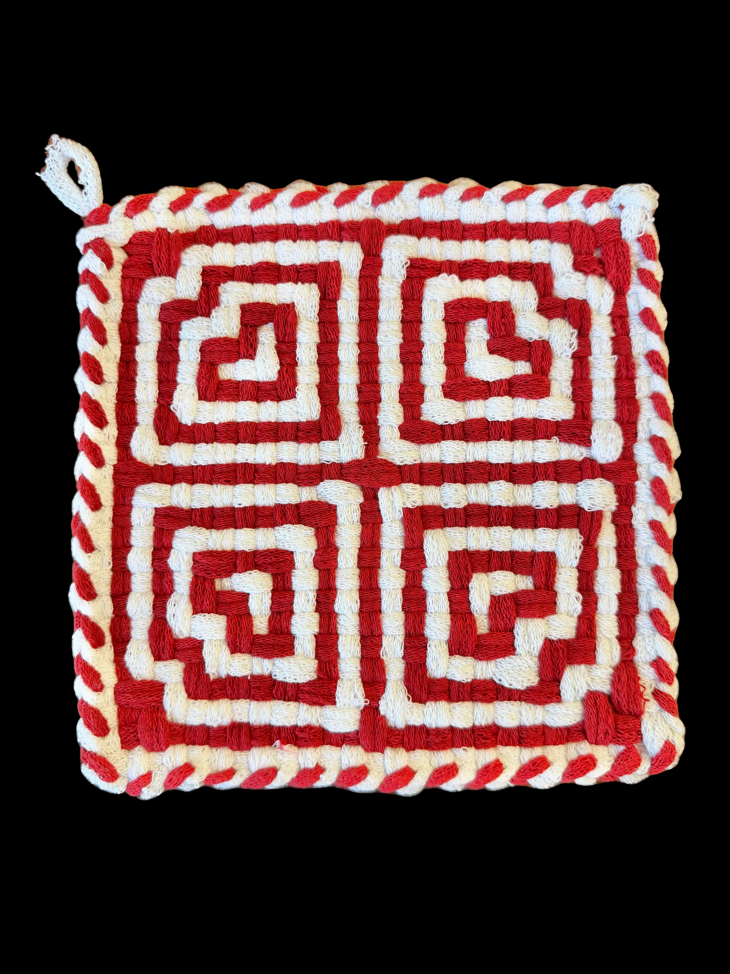 8x8 Hand-Loomed Kitchen Textile - "Four Hearts"