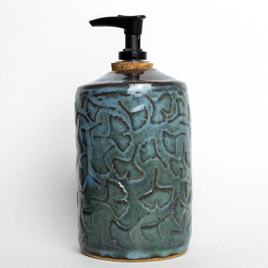 Ginkgo Pattern Blue Lotion/ Soap Dispenser Handmade in Ohio