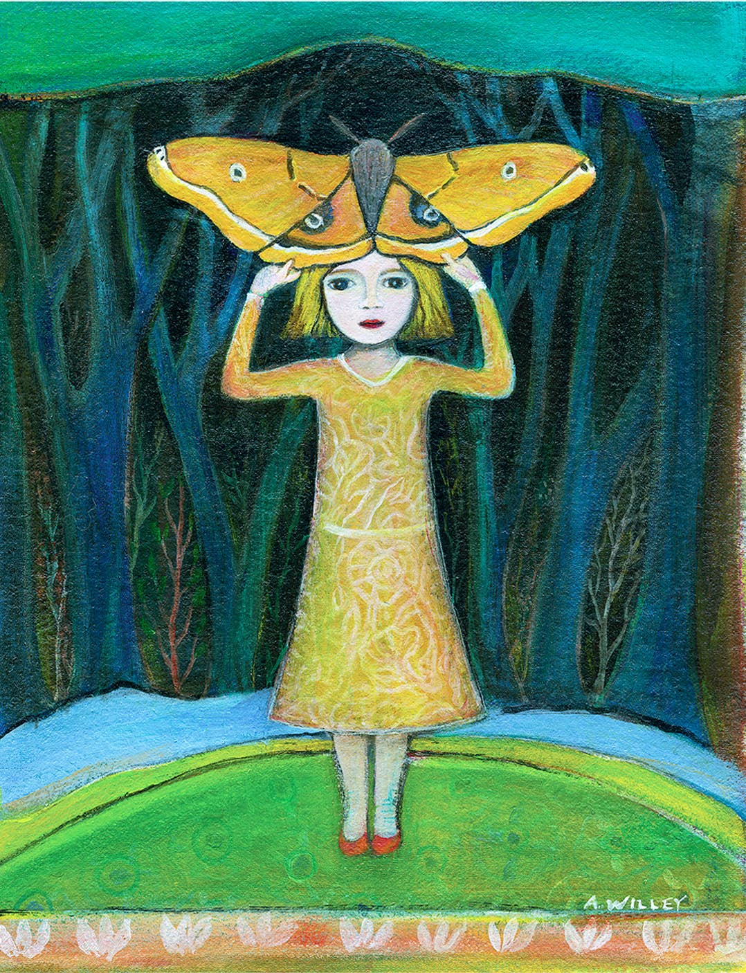 Greeting Card, Nature, Girl, Fantasy, Fine Art, Orange Moth