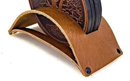 Blue Waves Leather Coaster Set