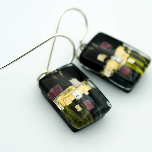 Black Golden Phase Drop Earrings