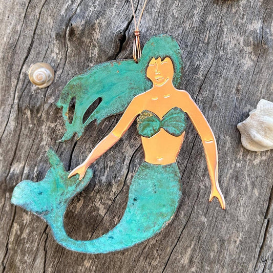 Mermaid Siren Copper Christmas Ornament