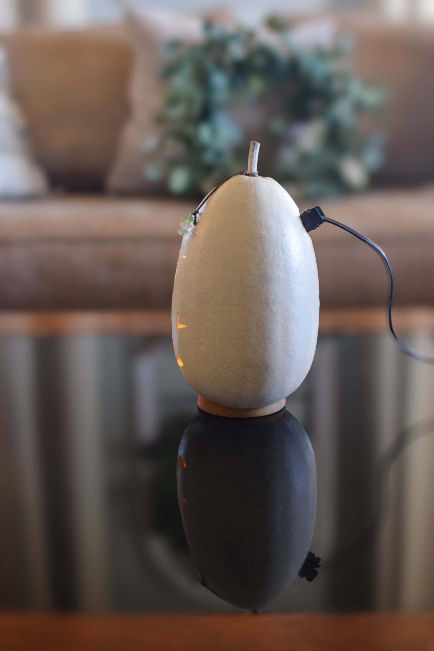 Hand-Crafted Coastal Gourd - Light House - Medium Lit