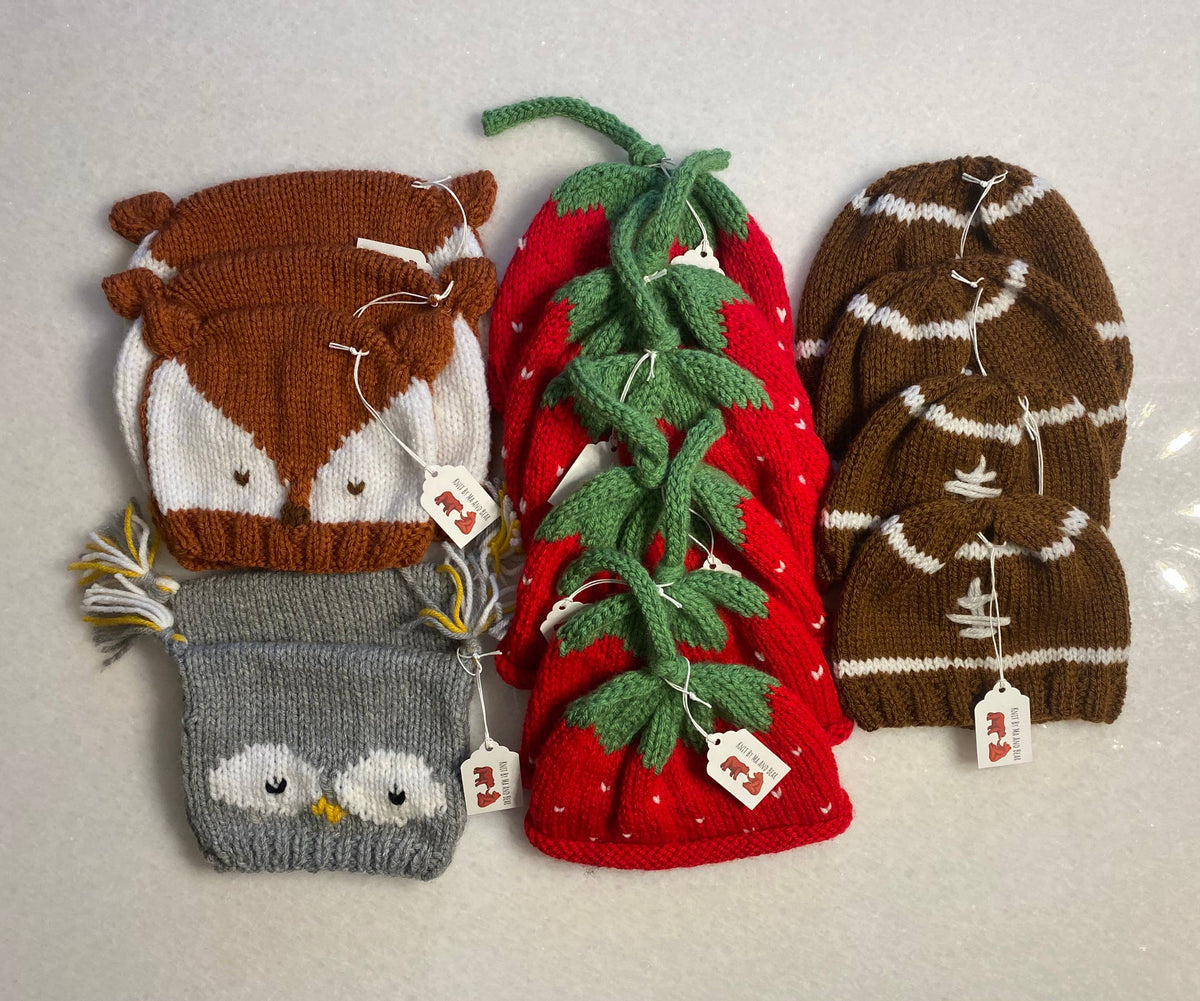 Strawberry hats; Hand knit; Mommy and Me; adult toddler baby: Toddler