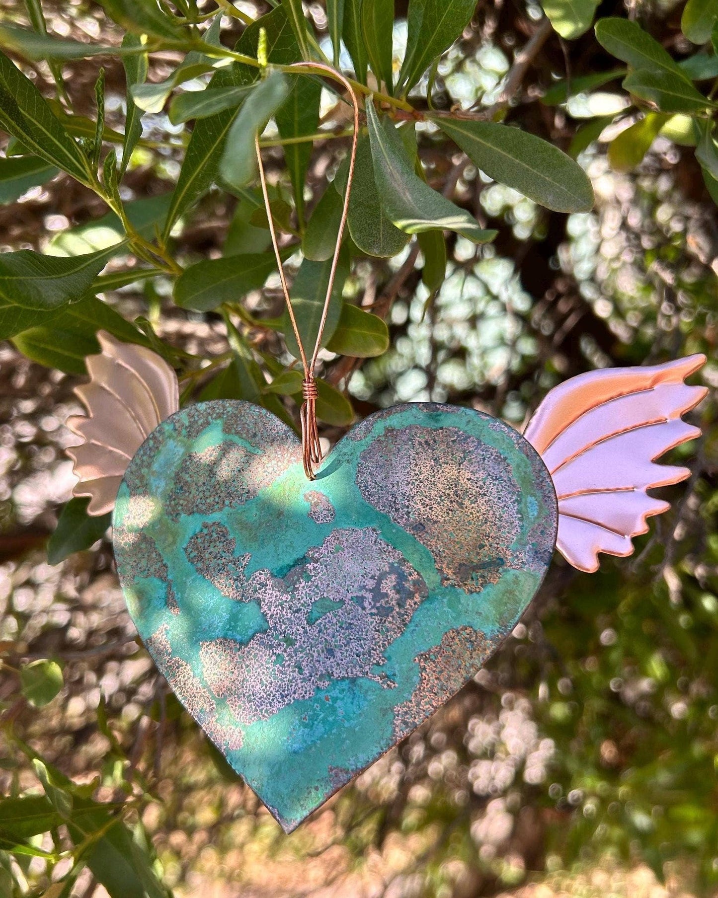 Heart with Wings Copper Christmas Ornament