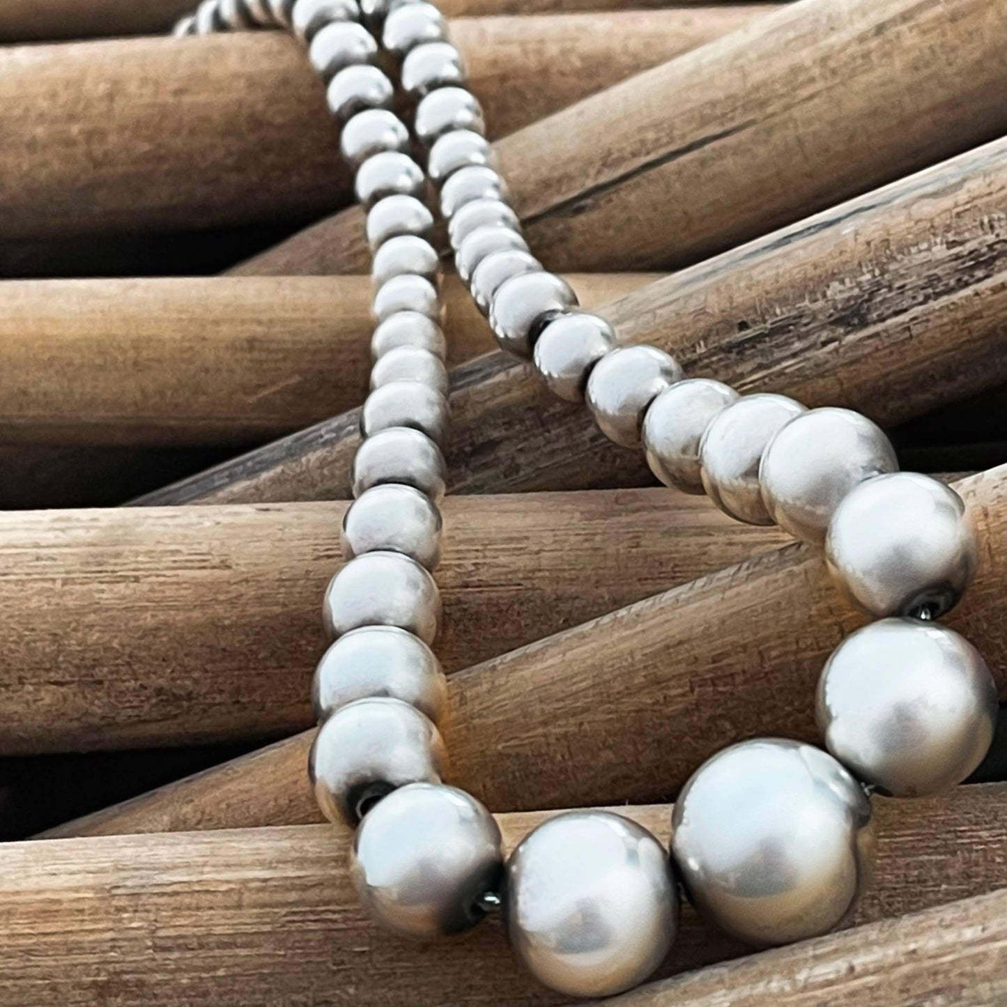 Sterling Silver Graduated Beaded Necklace: 16"-18"