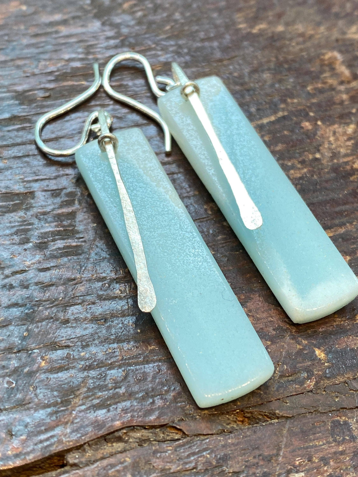 Amazonite and Sterling Silver Long Rectangle Earrings "Slice"