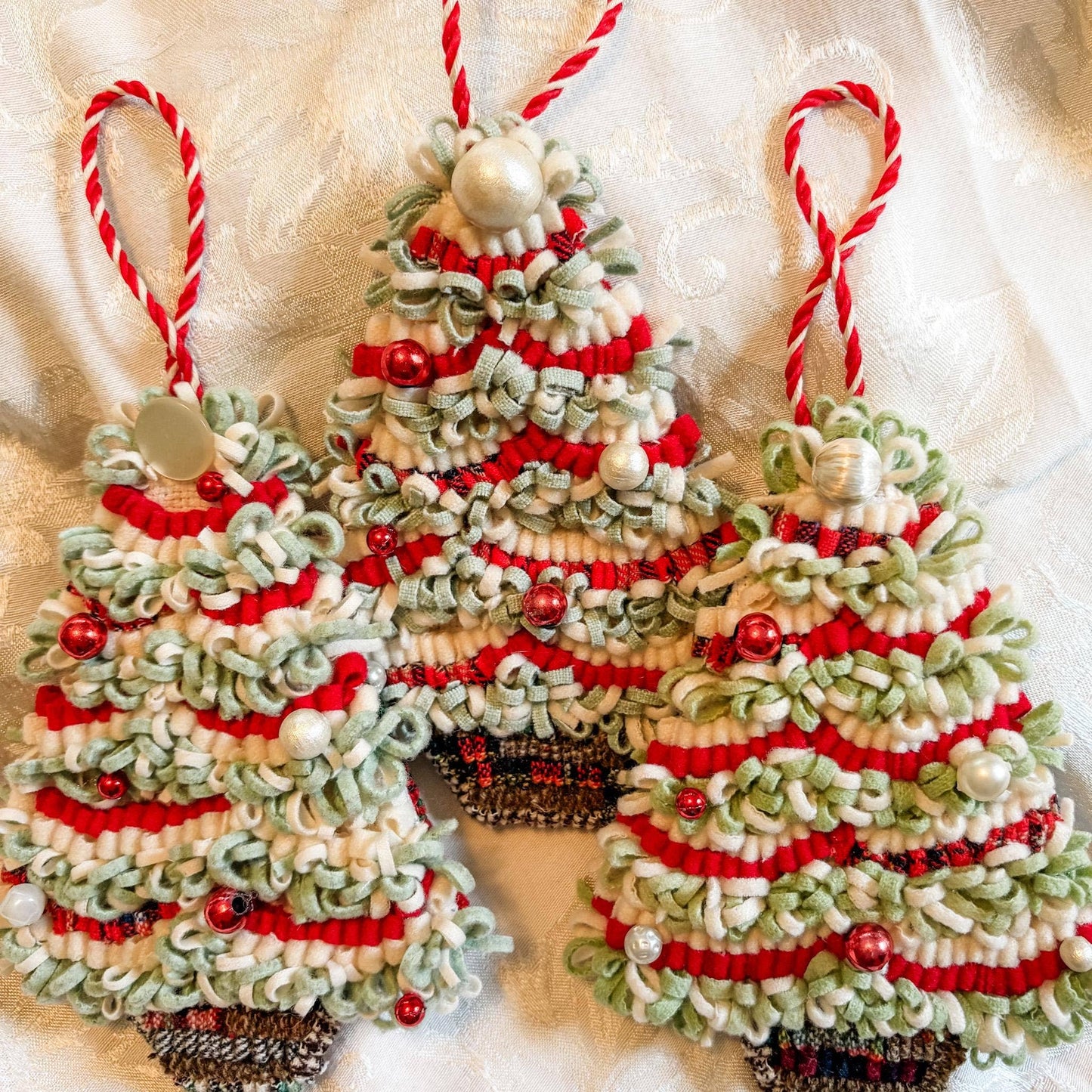 Candy Cane Cheery Tree - Hooked Rug Christmas Tree Decor