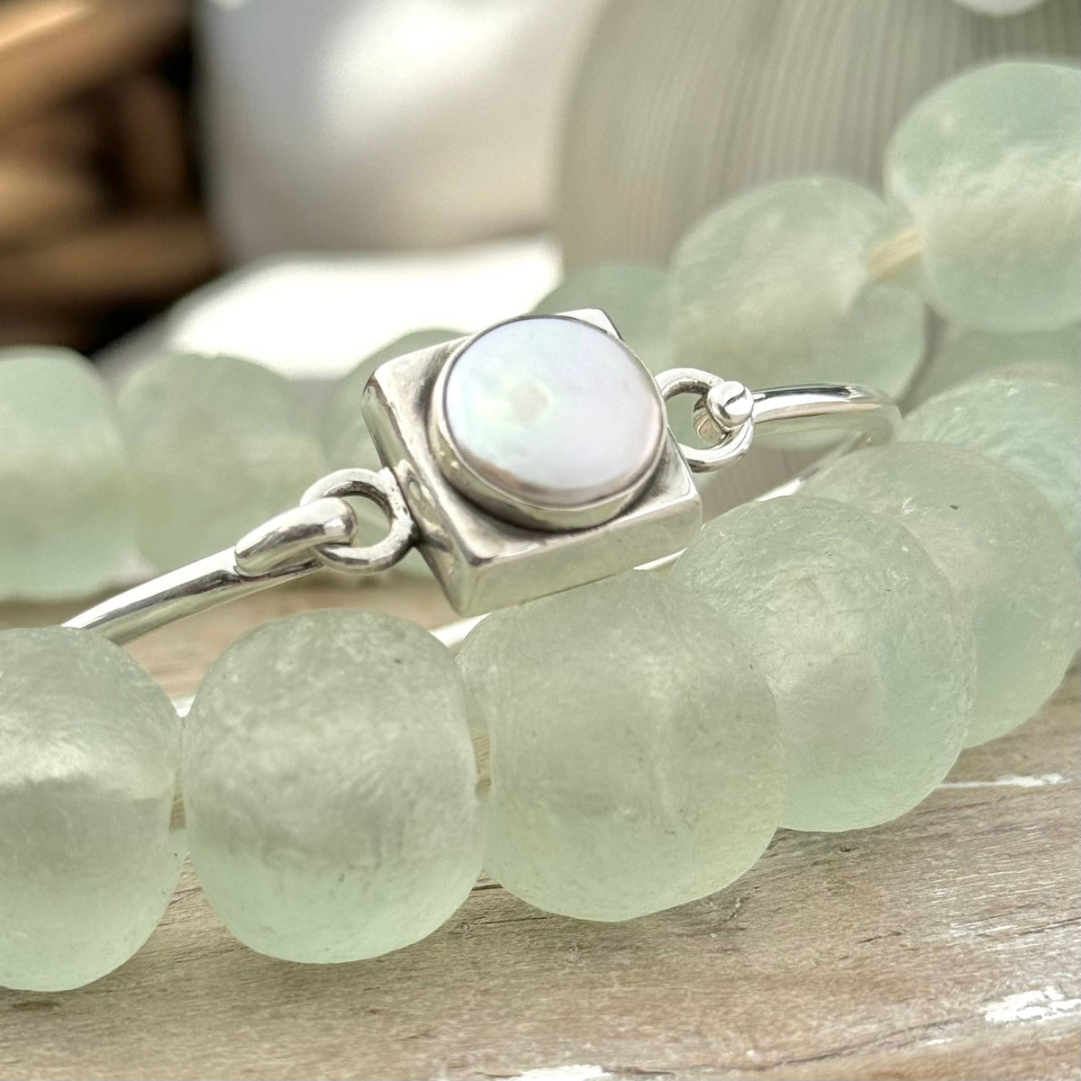 Sterling Silver Pearl Coin Bangle
