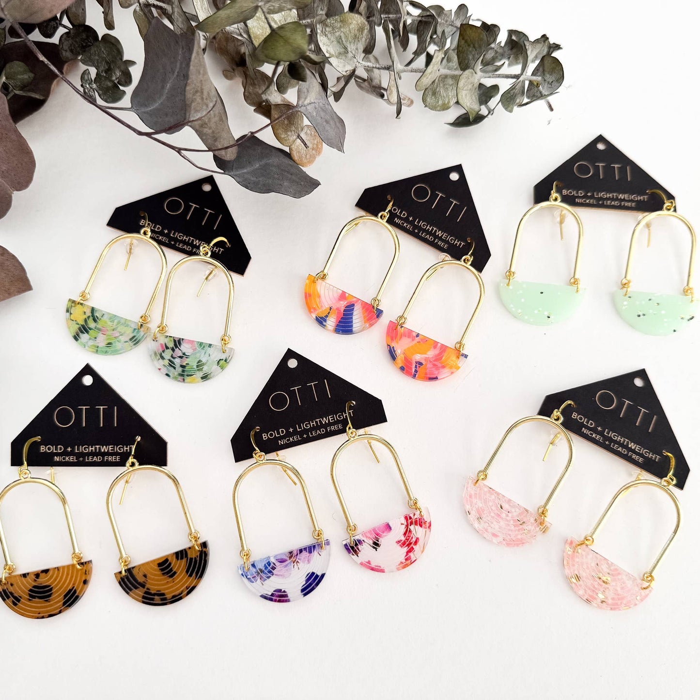 Architectural Half Moon Earrings: Limited SPRING Patterns: Rainbow Sherbet