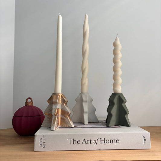 Evera - Geometric Taper Candle Holder | Modern Holiday Decor: Greige Gold
